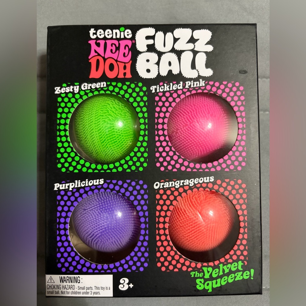 Teenie Nee Doh Fuzz Ball 4-Pack - Green, Pink, Purple, Orange